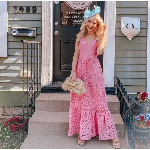 NEW Vineyard Vines Eyelet Maxi Dress, Paradise Punch (Pink),‎ Barbiecore, M - Picture 1 of 16